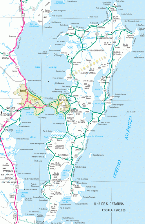 Mapa de Florianópolis. Confiram nosso maravilhoso sistema viário. Mais gargalo que fábrica de garrafas.